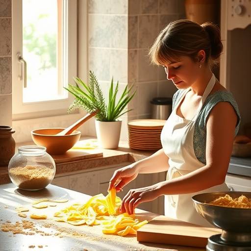 Emilia impasta la pasta fresca in una cucina soleggiata a Roma.