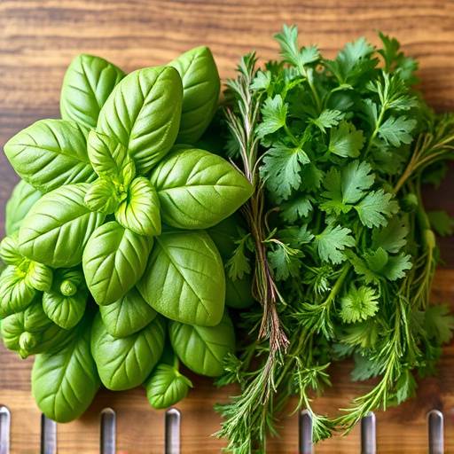 Fotografia di un assortimento di erbe aromatiche fresche italiane, come basilico, prezzemolo e rosmarino