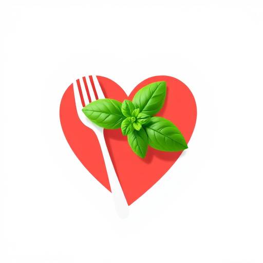 Logo de La Cucina di Emilia, una illustrazione stilizzata di una forchetta e un mestolo che formano un cuore, circondato da foglie di basilico.