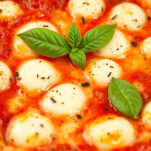 Un dettaglio di una pizza napoletana appena sfornata, con la crosta dorata e il ripieno di pomodoro, mozzarella e basilico fresco.